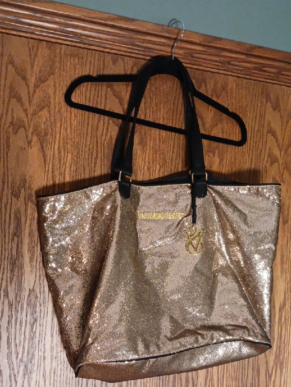 Victorias Secret Gold Glitter Open Tote
